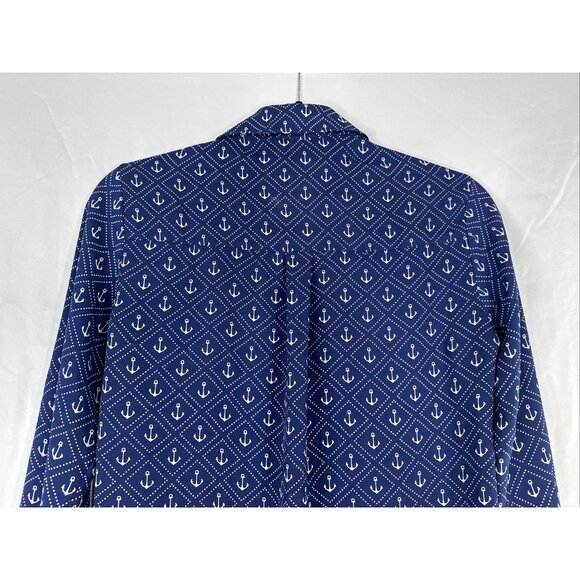 Express Portofino Shirt Womens Size XS Navy Blue Anchor Long Sleeve Roll Tab - Picture 8 of 14